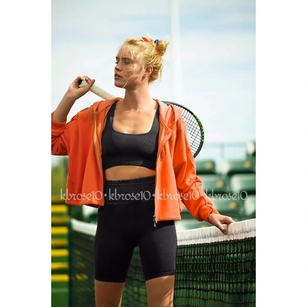 Free People Black Ribbed Longline Sports Bra
